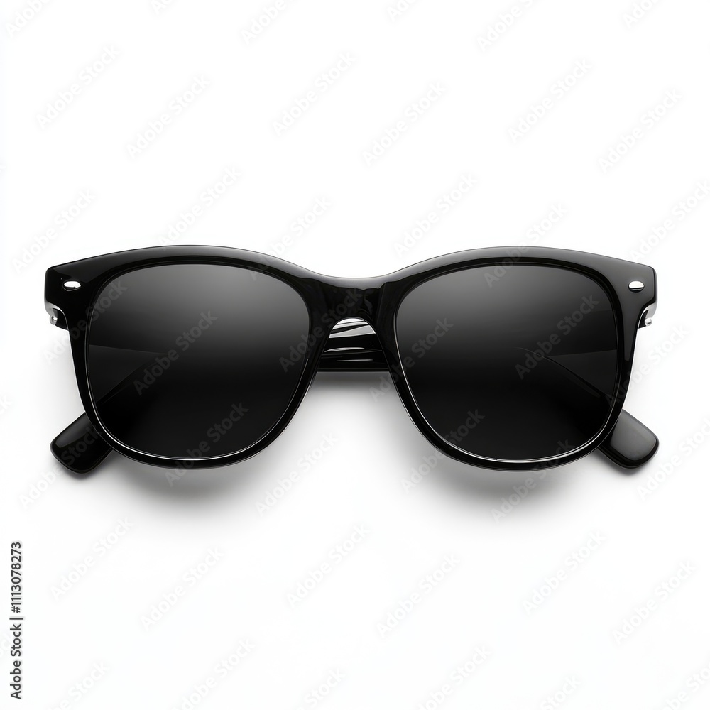 A pair of stylish black sunglasses on a white background, designed for sun protection and fashion. A pair of stylish black sunglasses on a white background, designed for sun protection and fashion.