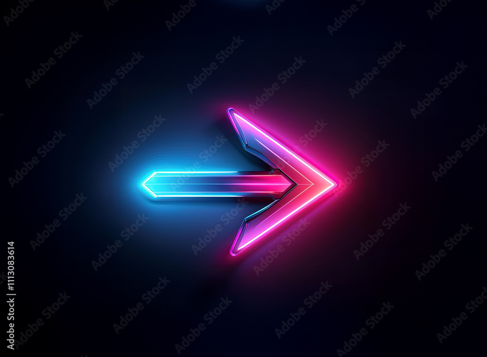 A vibrant neon arrow points right, glowing with bright pink and blue light against a dark background. Its sleek, futuristic design creates a sense of motion and direction. A vibrant neon arrow points right, glowing with bright pink and blue light against a dark background. Its sleek, futuristic design creates a sense of motion and direction.