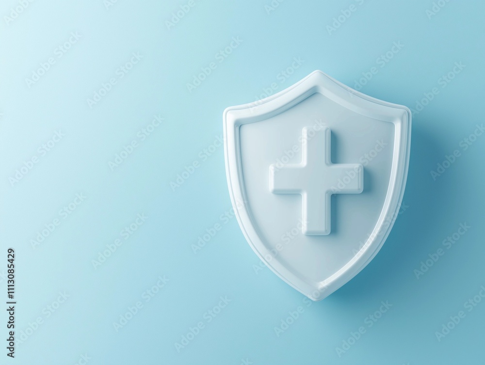 A minimalist shield icon with a medical cross, symbolizing health protection and safety, set against a soft blue background. A minimalist shield icon with a medical cross, symbolizing health protection and safety, set against a soft blue background.