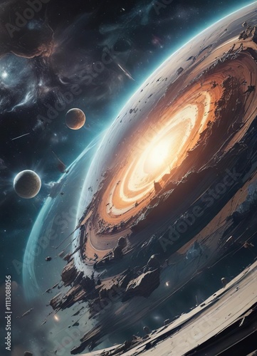 A close-up of a torn vintage universe poster with visible creases and faded colors, torn, texture, weathered