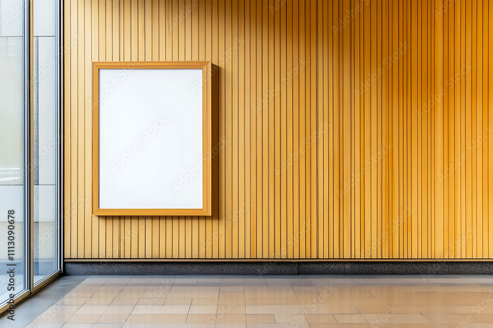 Empty Frame on Light Wood Paneling Wall Empty Frame on Light Wood Paneling Wall