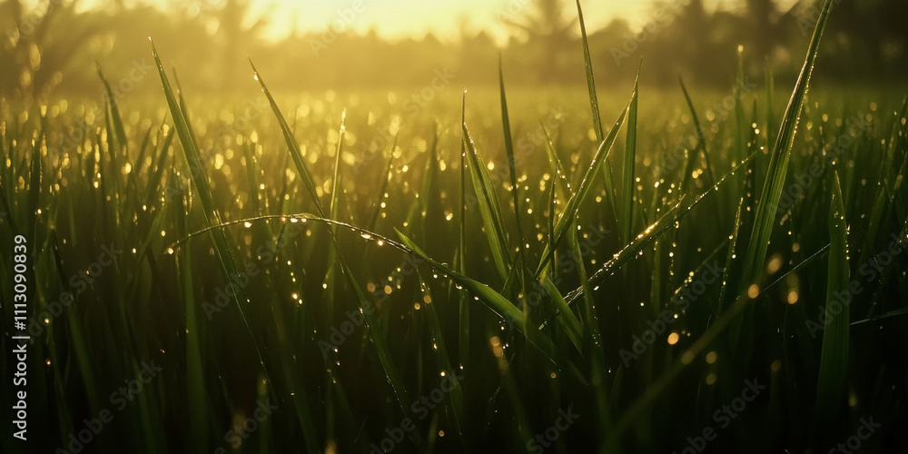 A serene rice terrace in Bali at sunrise, with dewdrops on lush green stalks, mist rising from the valley, and soft golden light bathing the landscape. The tranquil atmosphere is captivating. A serene rice terrace in Bali at sunrise, with dewdrops on lush green stalks, mist rising from the valley, and soft golden light bathing the landscape. The tranquil atmosphere is captivating.