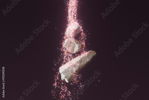 Cascading particles in surreal stone arrangement photo