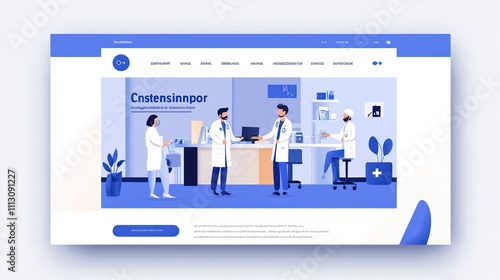 Modern web page design template featuring a clinic center, hospital facilities, and a team doctors for healthcare websites