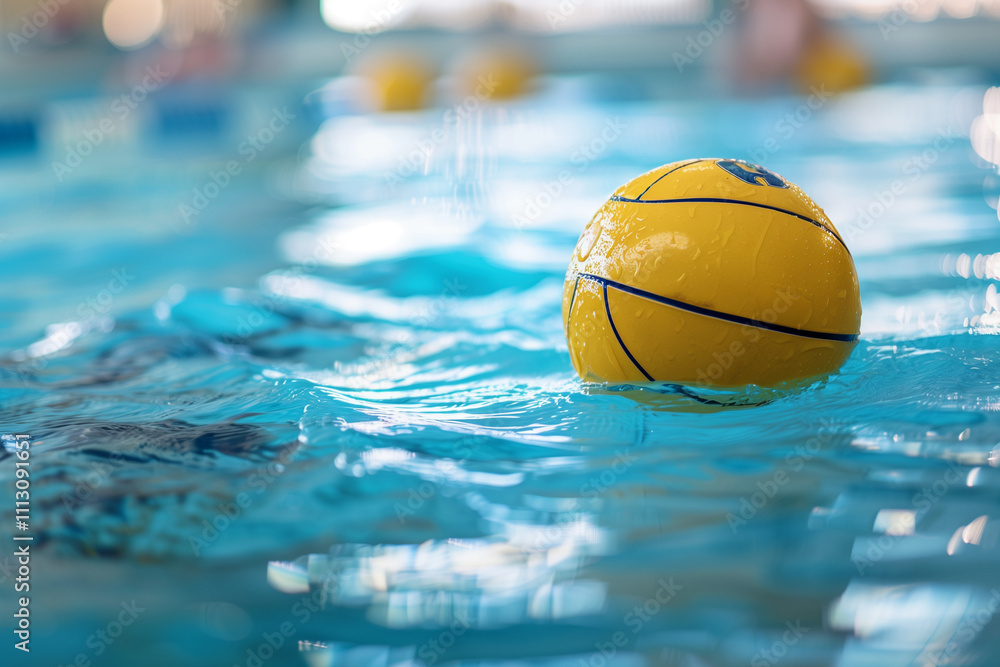 Water Polo Ball Copy Space Floating in Pool Emphasizing Team Spirit, Competition, and Health in Aquatic Sports Water Polo Ball Copy Space Floating in Pool Emphasizing Team Spirit, Competition, and Health in Aquatic Sports