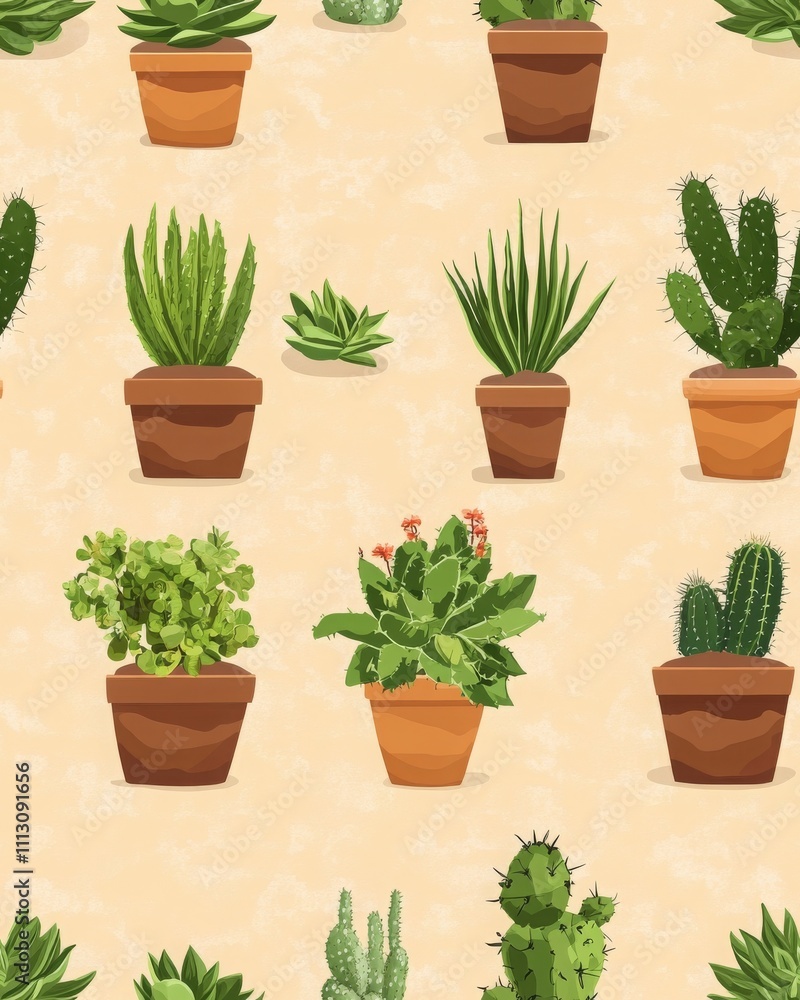 Fototapeta premium Vibrant Cactus and Succulent Pattern Design