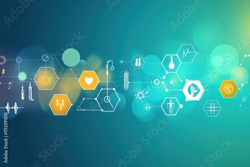 Abstract medical background with flat icons representing healthcare technology and modern innovation in science and research