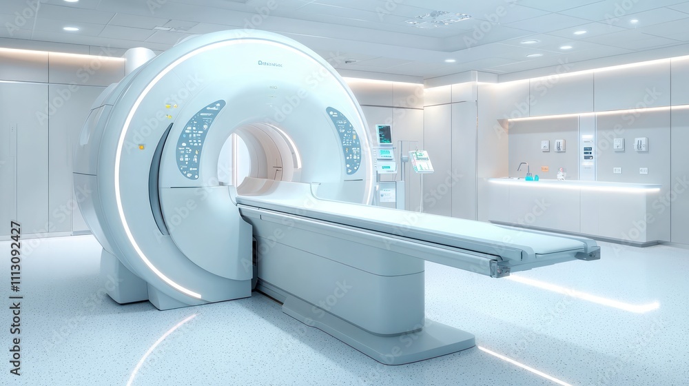 Advanced MRI machine in a hospital setting designed for medical diagnosis Advanced MRI machine in a hospital setting designed for medical diagnosis