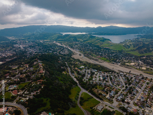 MARCH 2024, OAK VIEW, CALIFORNIA - aerial view of Lake Casitas Oak View in the Ojai Valley photo