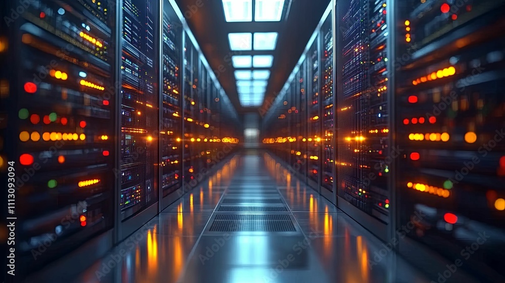 Illuminated Server Racks In A Modern Data Center Illuminated Server Racks In A Modern Data Center