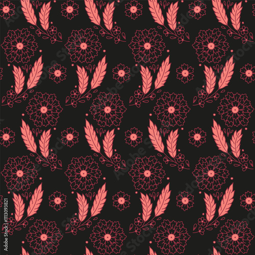 Wallpaper Mural Hand drawn doodle flowers seamless pattern on beige background. Simple floral background. Torontodigital.ca