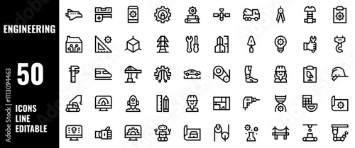 50 Engineering Icons Set Pack Line Editable Vector Illustration