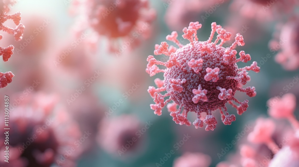 Microscopic view of a coronavirus, depicting its complex structure and surface proteins. Microscopic view of a coronavirus, depicting its complex structure and surface proteins.