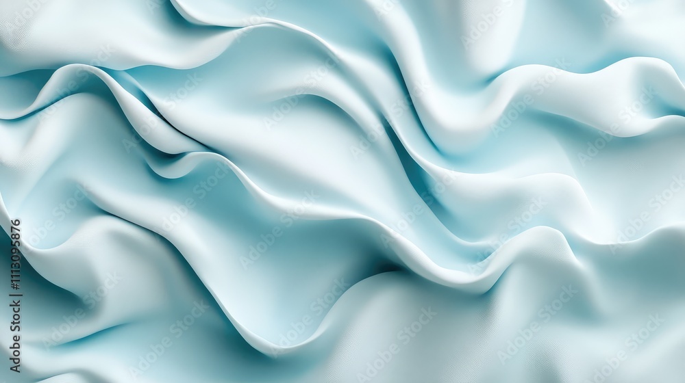 Obraz premium Soft Light Blue Silk Fabric with Elegant Wavy Textures and Patterns