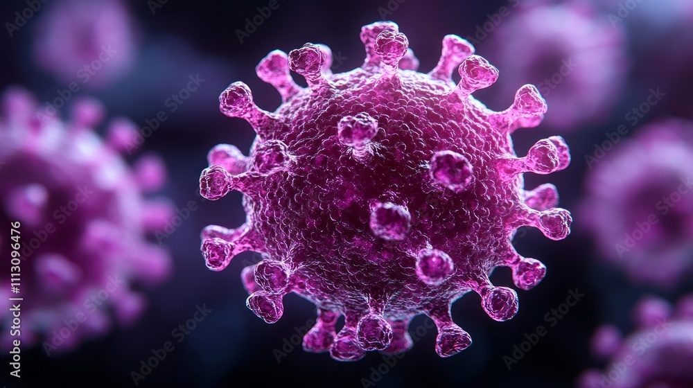 Microscopic view of a purple virus. Microscopic view of a purple virus.