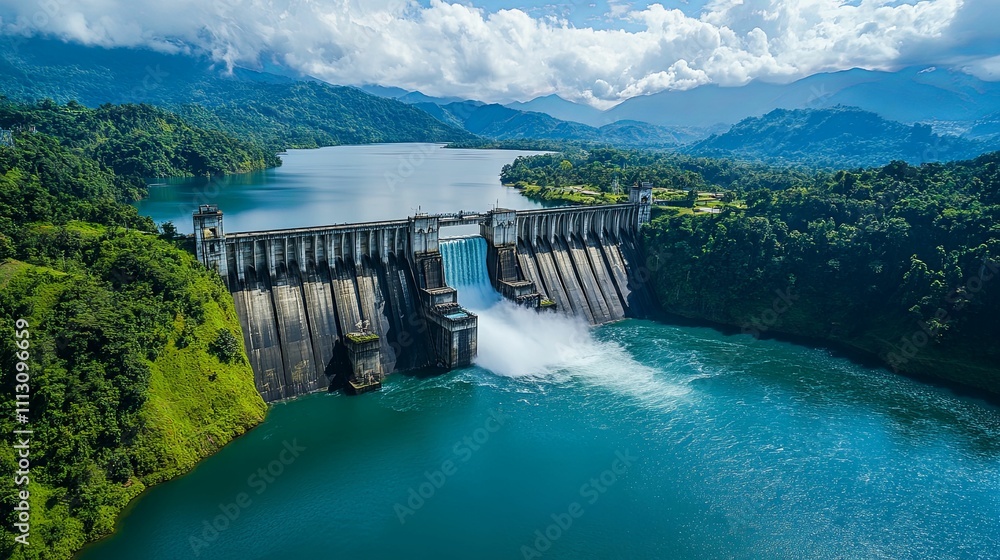 Majestic Dam Overlooks Lush Green Mountains And Lake Majestic Dam Overlooks Lush Green Mountains And Lake