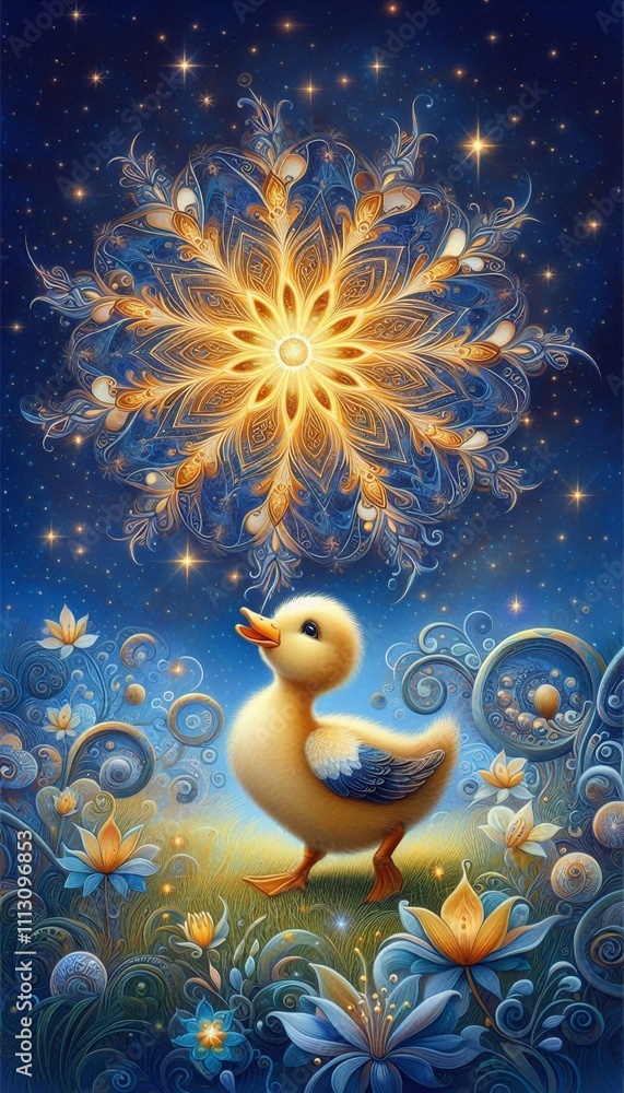 Dreamy Duckling Under the Evening Star in an Enchanted Meadow Dreamy Duckling Under the Evening Star in an Enchanted Meadow
