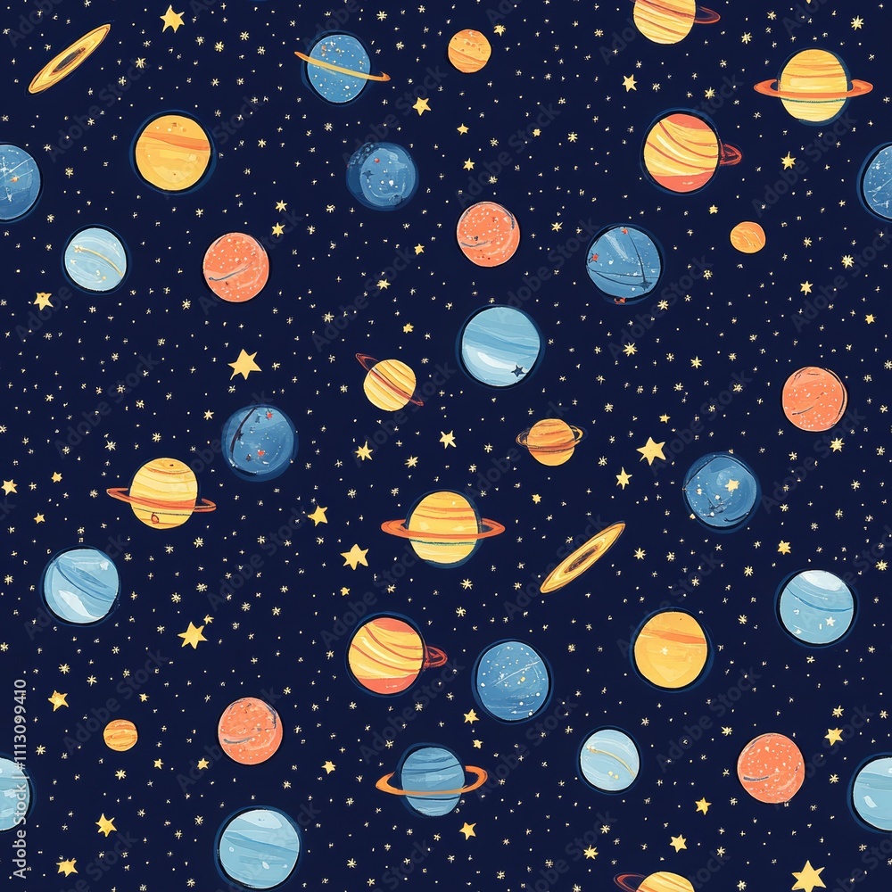 Seamless Space Pattern with Stars and Planets Seamless Space Pattern with Stars and Planets