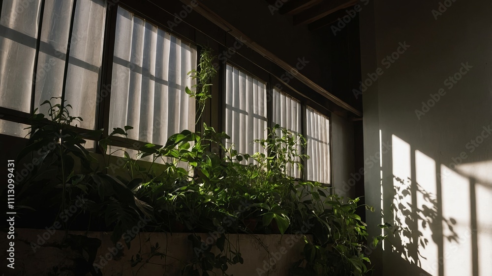 Light and shadows cast by plant and window Light and shadows cast by plant and window