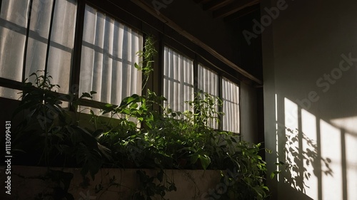 Light and shadows cast by plant and window