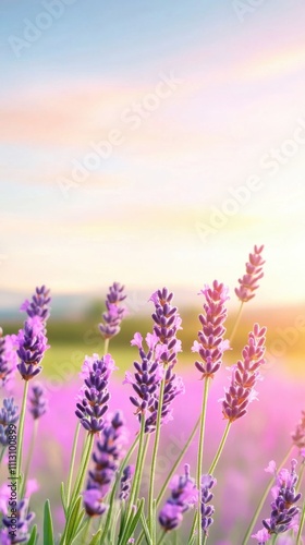 Serene Lavender Field at Sunset with Purple Blooms