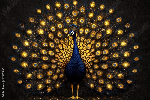 Regal Beauty: Elegant Golden Peacock Illustration photo