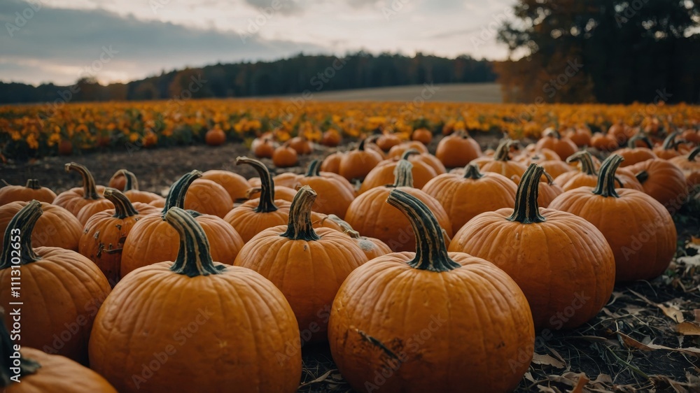 Pumpkins adorned in a festive autumn display Pumpkins adorned in a festive autumn display