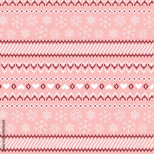 Snowflakes and hearts with winter motif pattern