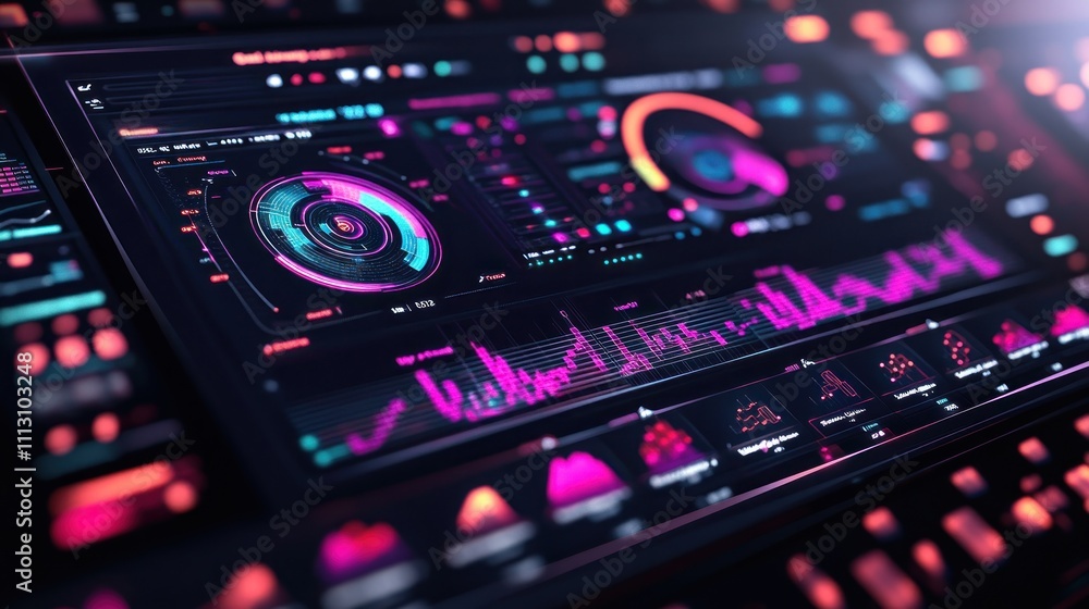 Futuristic HUD interface with glowing graphs, charts, and data. Futuristic HUD interface with glowing graphs, charts, and data.