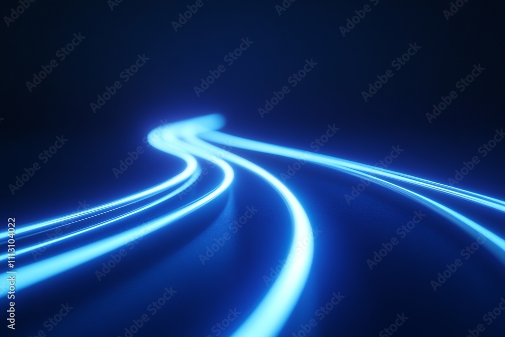 Glowing blue neon light trails on dark background Glowing blue neon light trails on dark background