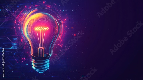 Glowing light bulb with a digital background.