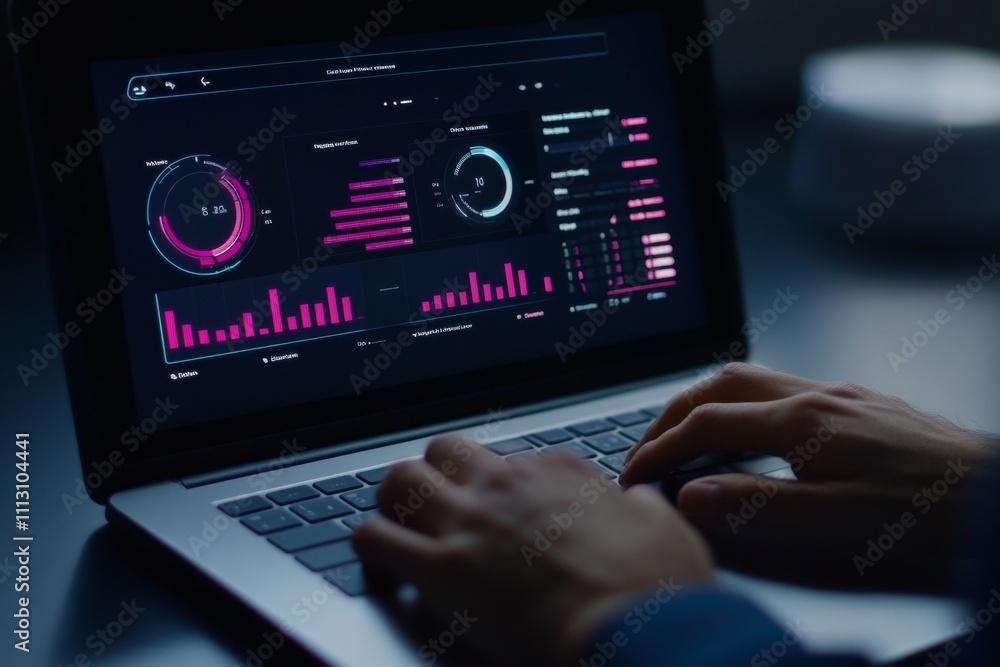 Person analyzing data on a laptop with interactive charts and graphs Person analyzing data on a laptop with interactive charts and graphs