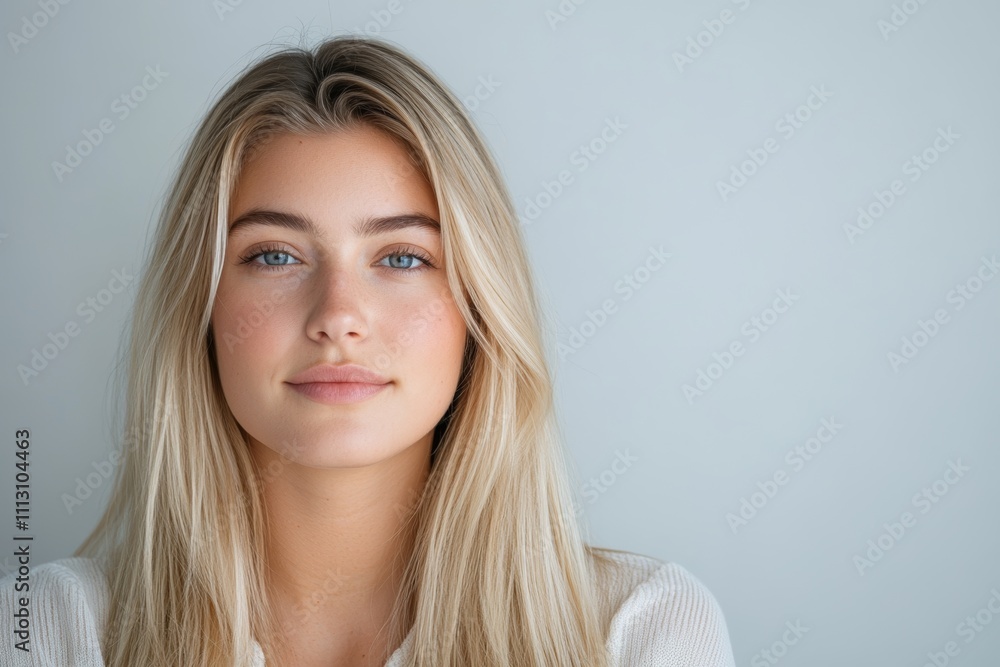 Young caucasian female with blonde hair and blue eyes smiling Young caucasian female with blonde hair and blue eyes smiling