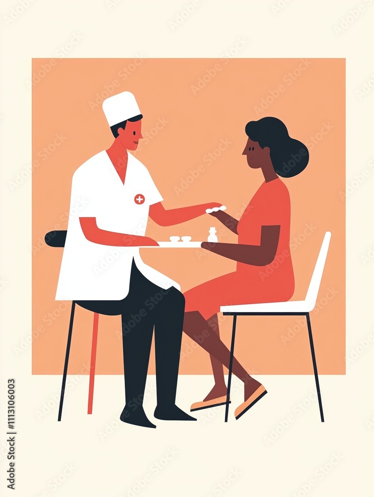 Illustration of nurse providing care to patient in modern setting, healthcare, medical assistance, clinical, support concept Illustration of nurse providing care to patient in modern setting, healthcare, medical assistance, clinical, support concept