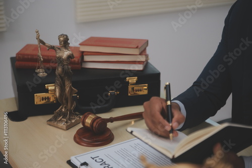 Law theme, gavel or mallet of the judge, lawyer enforcement officers, evidence-based cases taken into account in the court abount business, legislation. photo