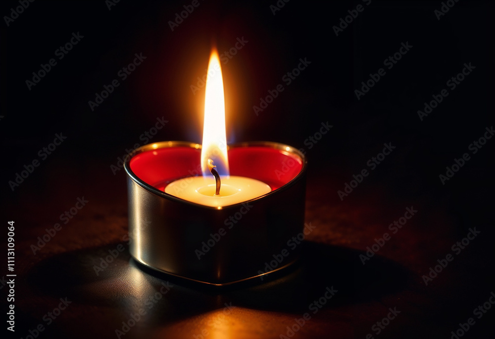 Heart-shaped candle flame lighting up dark space with romantic ambiance Heart-shaped candle flame lighting up dark space with romantic ambiance