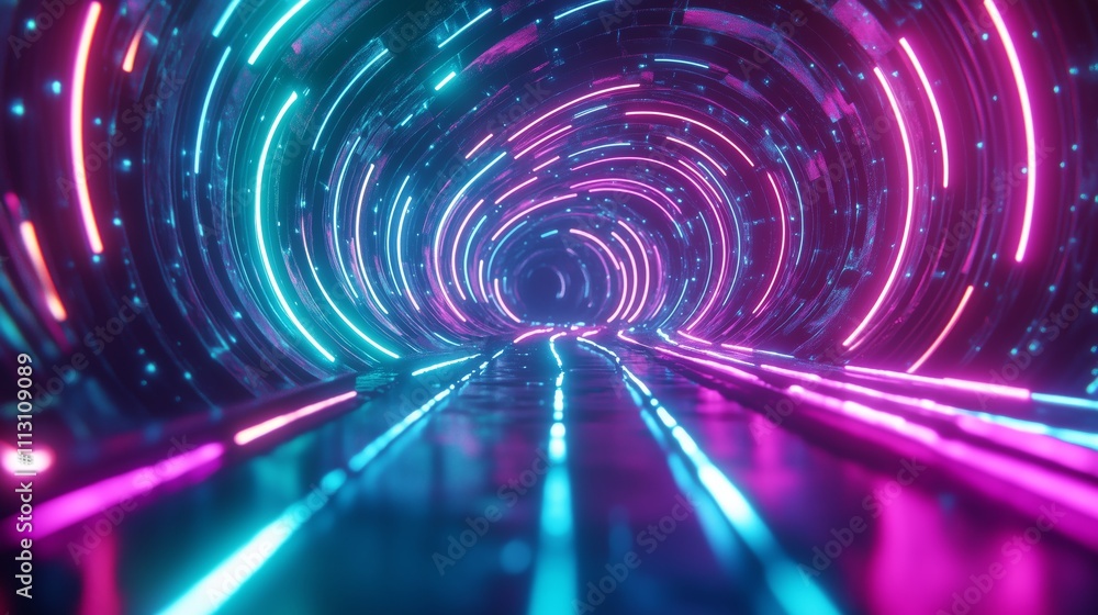 Fototapeta premium A stunning 3D neon render with vibrant colors invites exploration of a digital utopia.