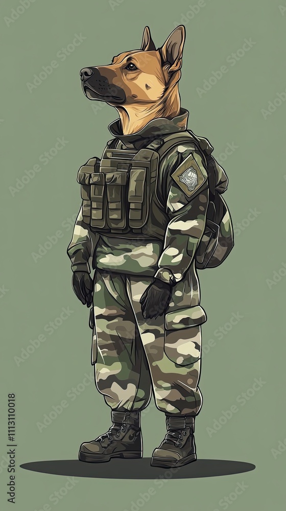 German Shepherd Dog Soldier in Camouflage Uniform German Shepherd Dog Soldier in Camouflage Uniform