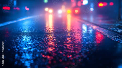 Night City Reflections Wet Asphalt Road Surface