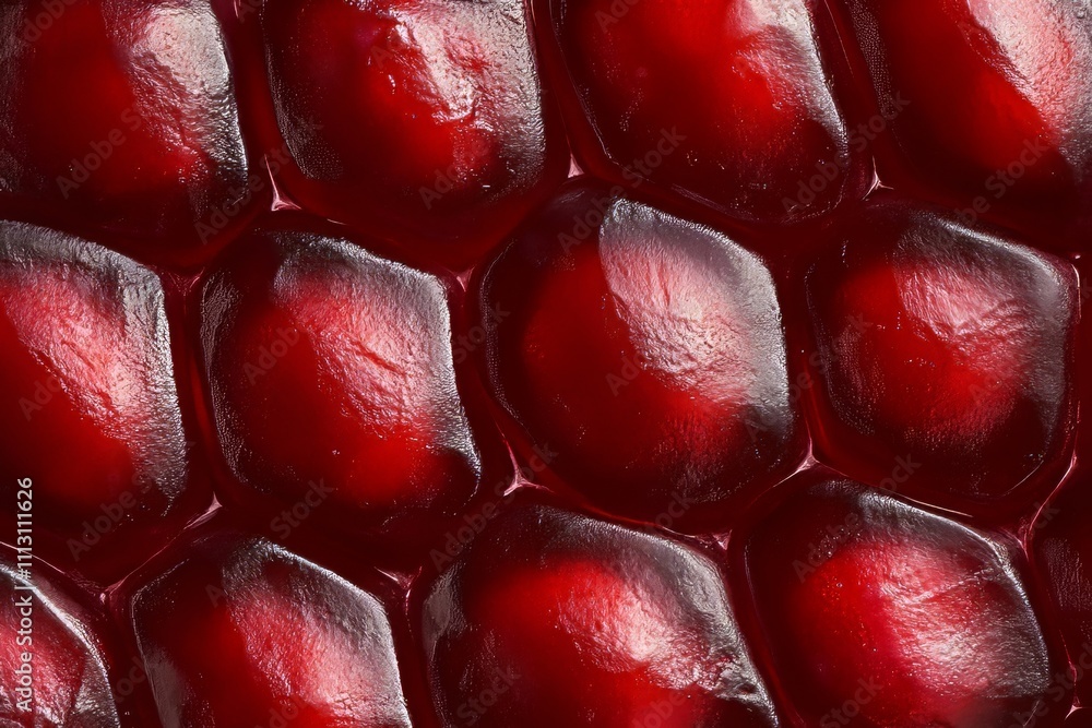 Close-up of juicy red pomegranate seeds with glossy texture Close-up of juicy red pomegranate seeds with glossy texture