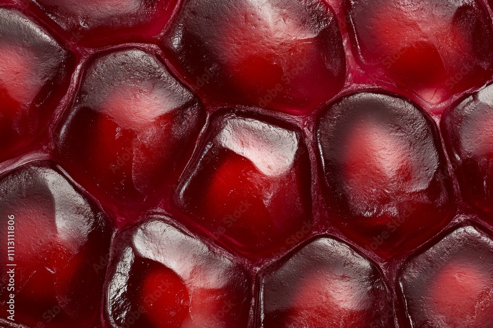 Close-up of glossy red pomegranate seeds with detailed texture Close-up of glossy red pomegranate seeds with detailed texture