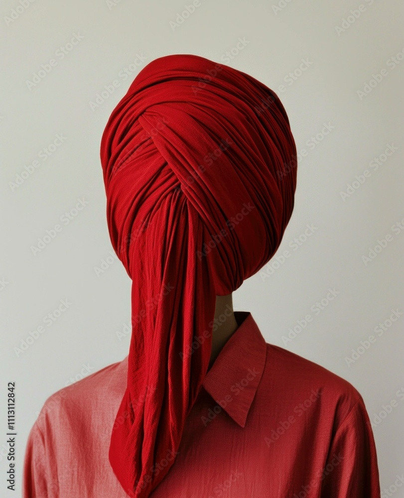 Stylish model in a red turban standing against a plain white background, showcasing contemporary fashion and cultural expression. Portrait concept with elegance. Stylish model in a red turban standing against a plain white background, showcasing contemporary fashion and cultural expression. Portrait concept with elegance.