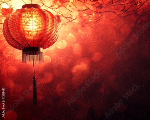 lantern in lunar chineses new year. A vibrant red lantern glowing against a blurred background, evoking a warm and festive atmosphere. photo