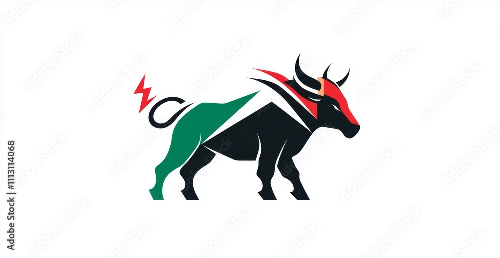 Obraz premium A bull icon with a bold red and green arrow on a white background