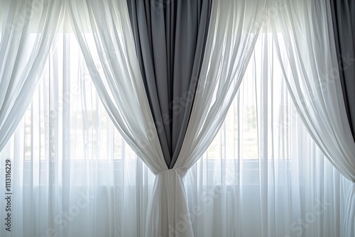 Sheer White and Grey Curtains Window Drapes Home Decor Interior Design