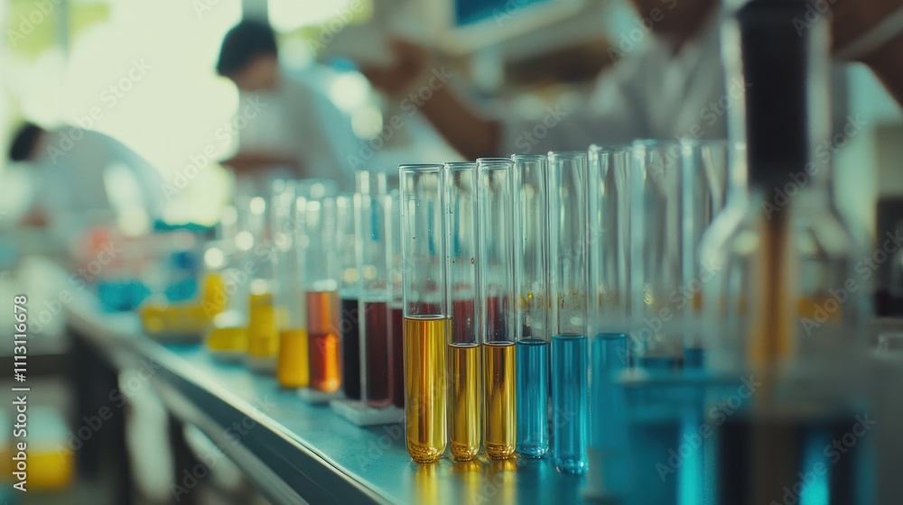 Test Tubes Filled with Colorful Liquids in a Laboratory Setting Test Tubes Filled with Colorful Liquids in a Laboratory Setting