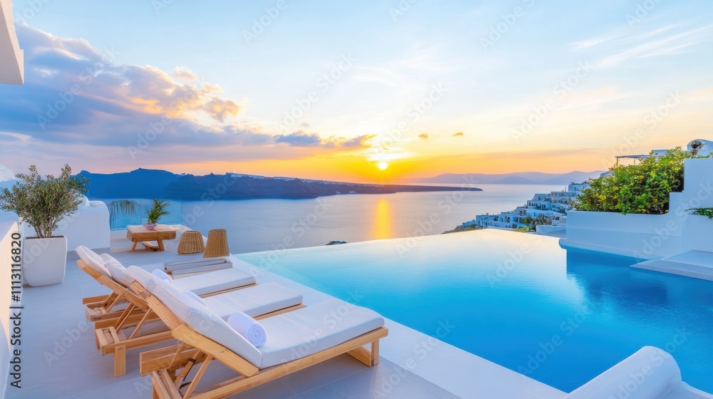 Poolside Lounge with Infinity Pool and Scenic Tropical Sunset Poolside Lounge with Infinity Pool and Scenic Tropical Sunset