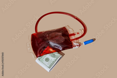 fake dollars and blood bag photo