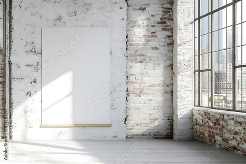 Empty Industrial Room with Blank Poster