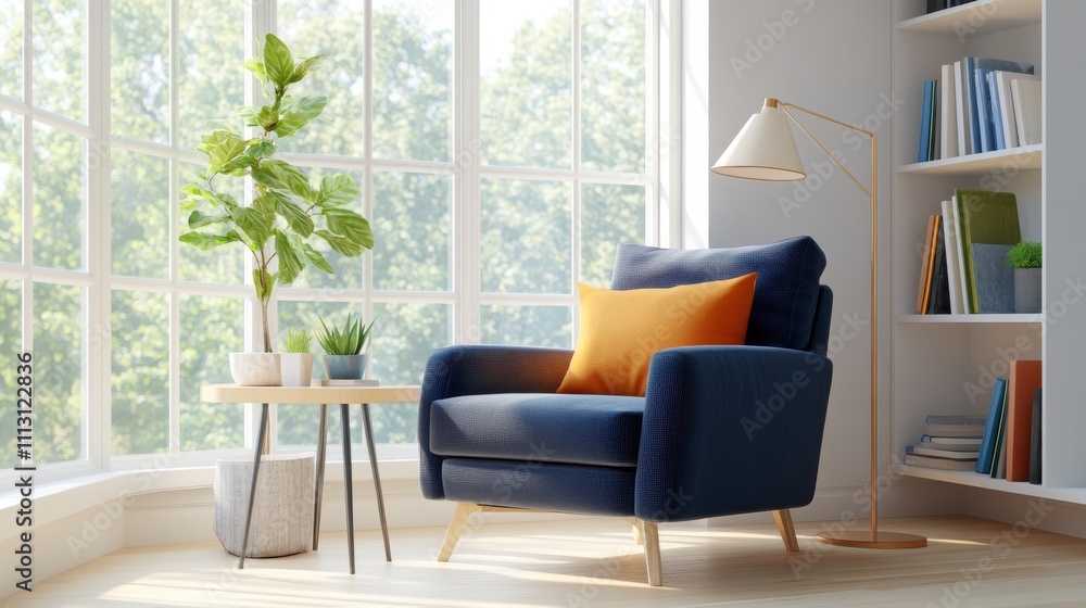 Reading Corner with Navy Recliner and Lamp Reading Corner with Navy Recliner and Lamp